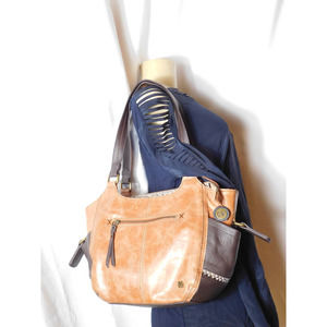 The Sak Womens Shoulder Bag Brown Tan Color Block Leather Handbag